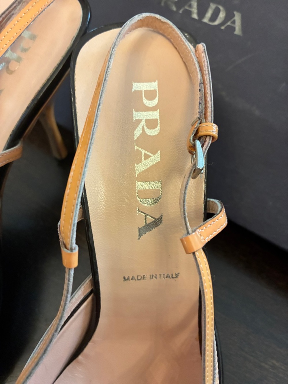 Rare Y2K Prada sexy EUC Black Patent + Magnolia coral Strappy Slingback. 37 - Picture 2 of 16